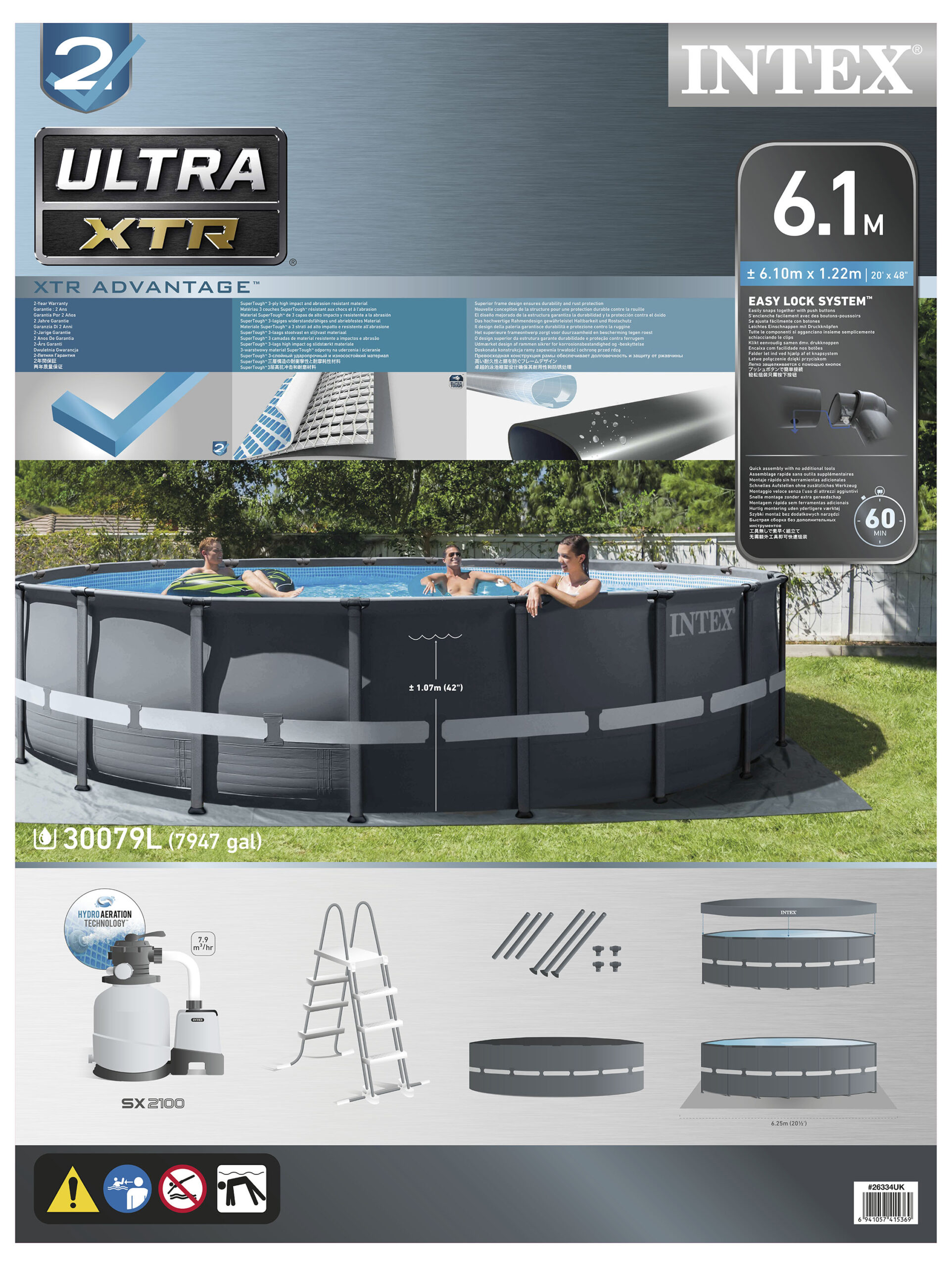 INTEX ULTRA XTR FRAME POOL SET 20'X48" 126334 (W/220-240V SAND FILTER PUMP, SAFETY LADDER, GROUND CLOTH, COVER) - Image 4