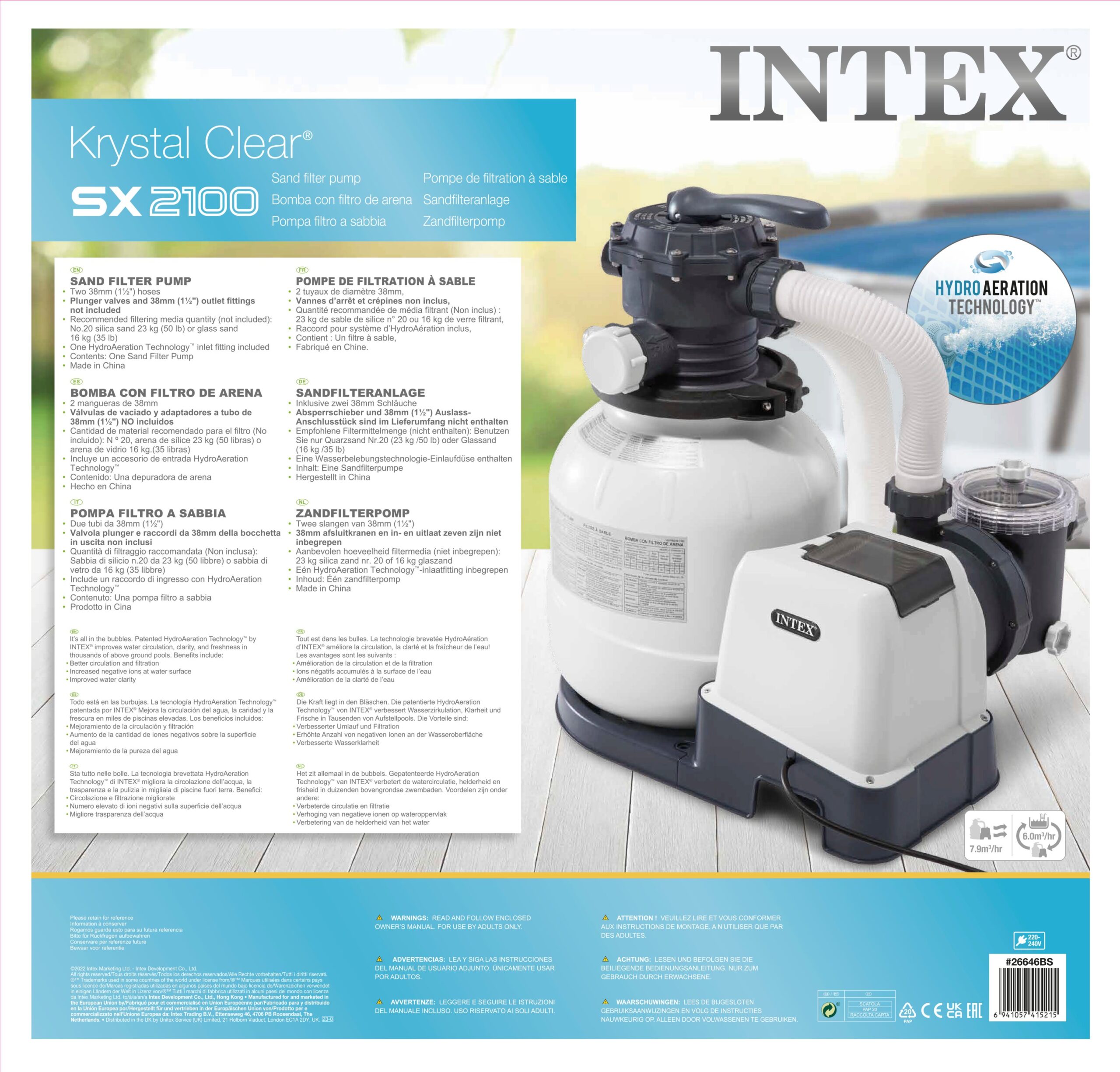 INTEX 2100 GALLONS SAND FILTER PUMP(220-240 VOLT), 2100 GAL./HR 26646