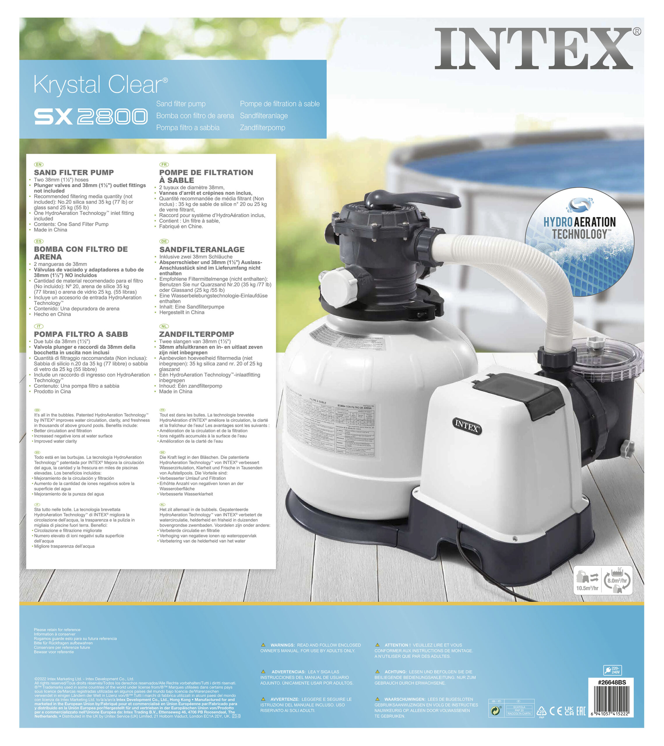 INTEX 2800 GALLONS SAND FILTER PUMP(220-240 VOLT), 2800 GAL./HR 26648