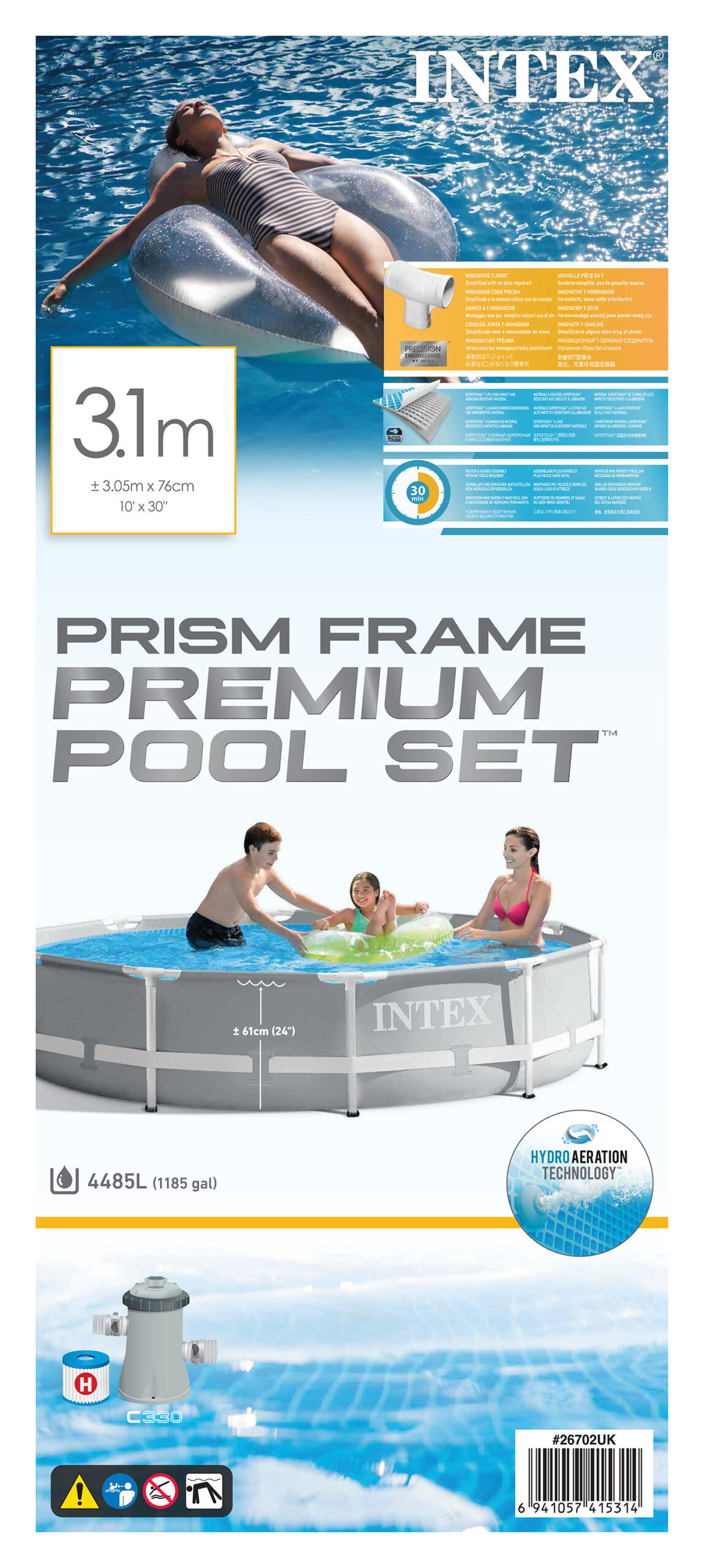 INTEX PRISM FRAME PREMIUM POOL SET, AGES 6+ 26702 (W/220-240V FILTER PUMP)