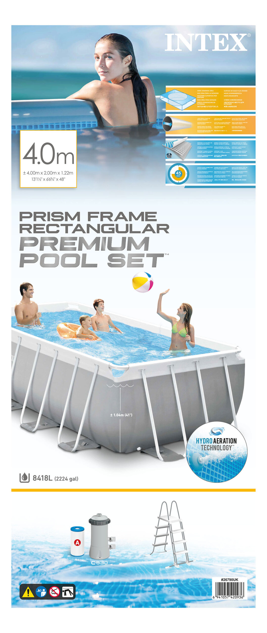 INTEX PRISM FRAME RECTANGULAR POOL SET, AGES 6+ 26790 (W/220-240V FILTER PUMP, SAFETY LADDER) - Image 4