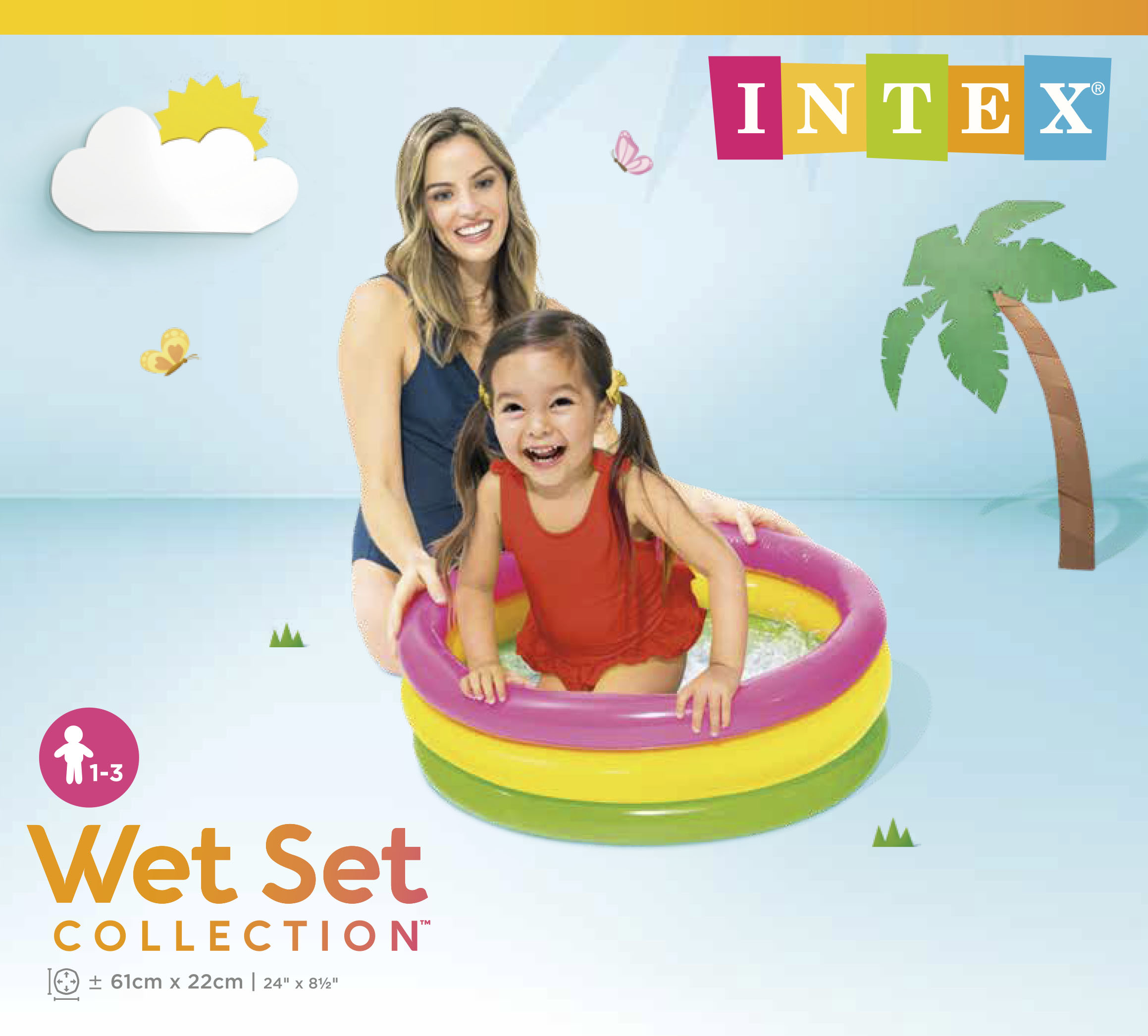 INTEX SUNSET GLOW BABY POOL, 3-RING W/ INFL. FLOOR, AGES 1-3 57107