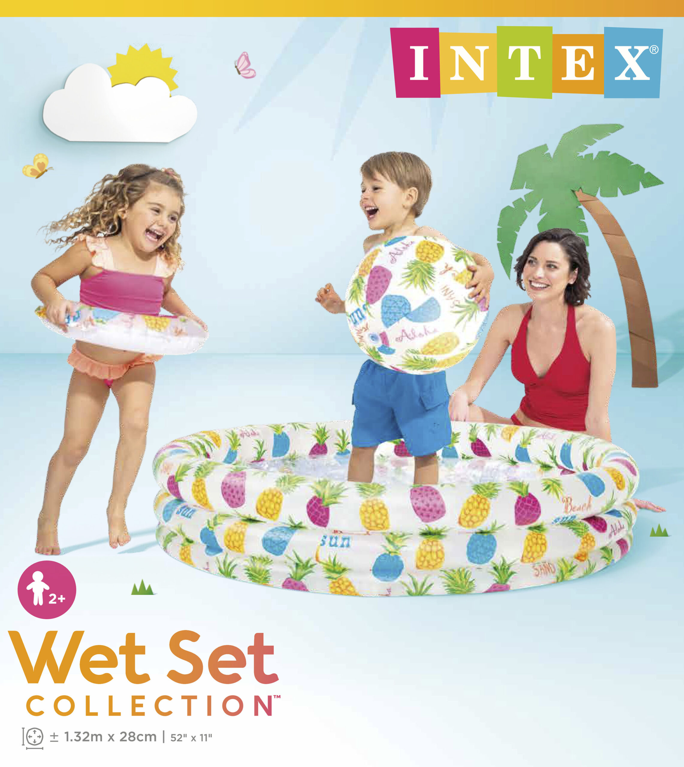 INTEX PINEAPPLE SPLASH POOL SET (59431NP, 20" BALL, 20" RING), AGES 2+ 59469