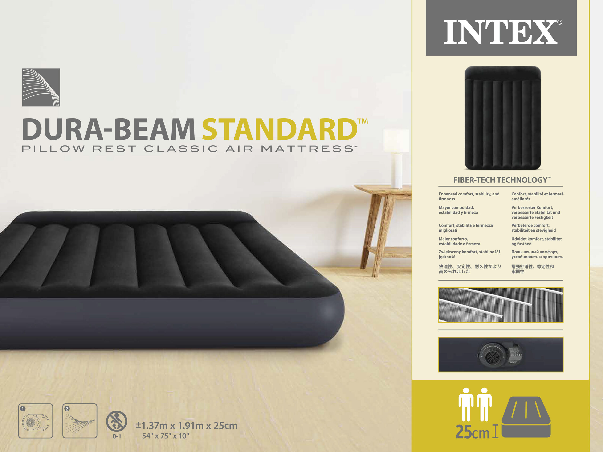 INTEX FULL PILLOW REST CLASSIC AIRBED W/ FIBER-TECH RP (w/220-240V Internal Pump) 1.37mx1.91mx25cm 64148