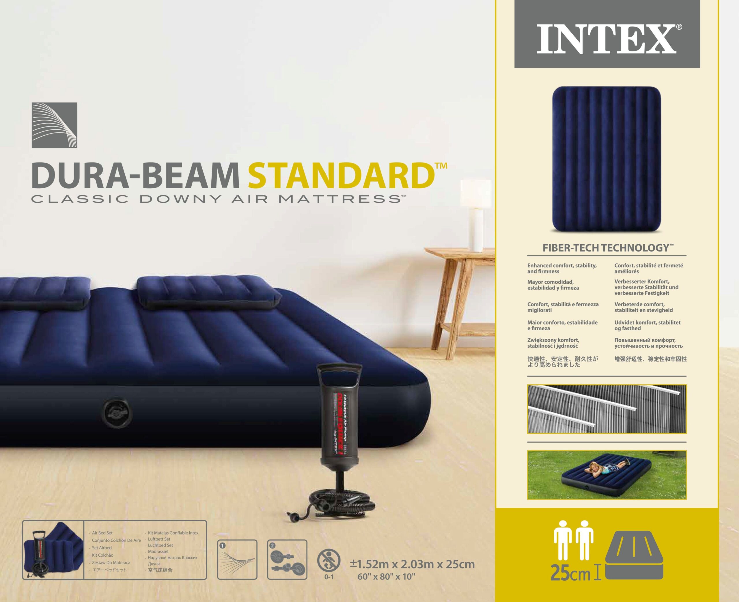 INTEX QUEEN DURA-BEAM CLASSIC DOWNY AIRBED 60"x80"x10" W/ HAND PUMP 64765
