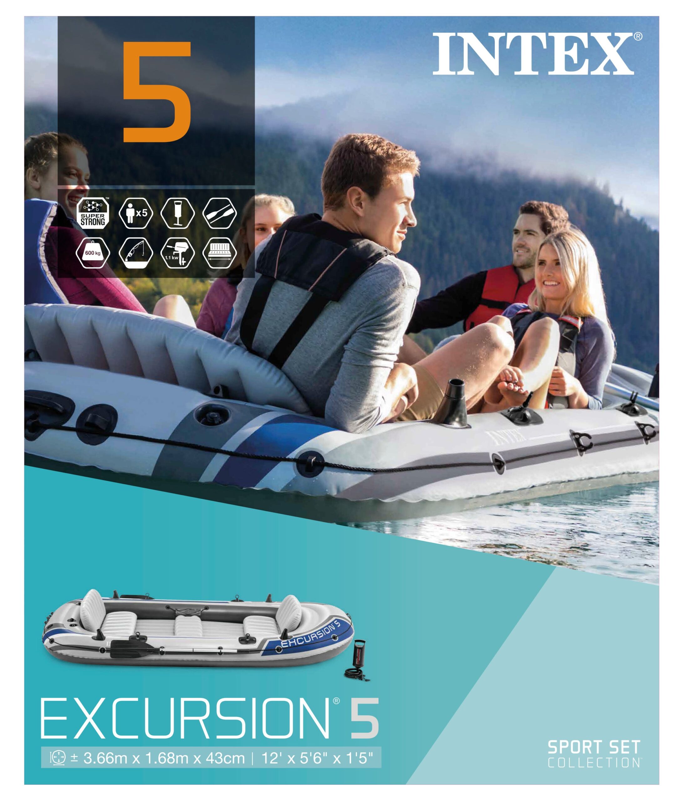 INTEX EXCURSION 5 BOAT SET (WITH 54" ALUMINUM OARS, 68614) 68325 - Image 5