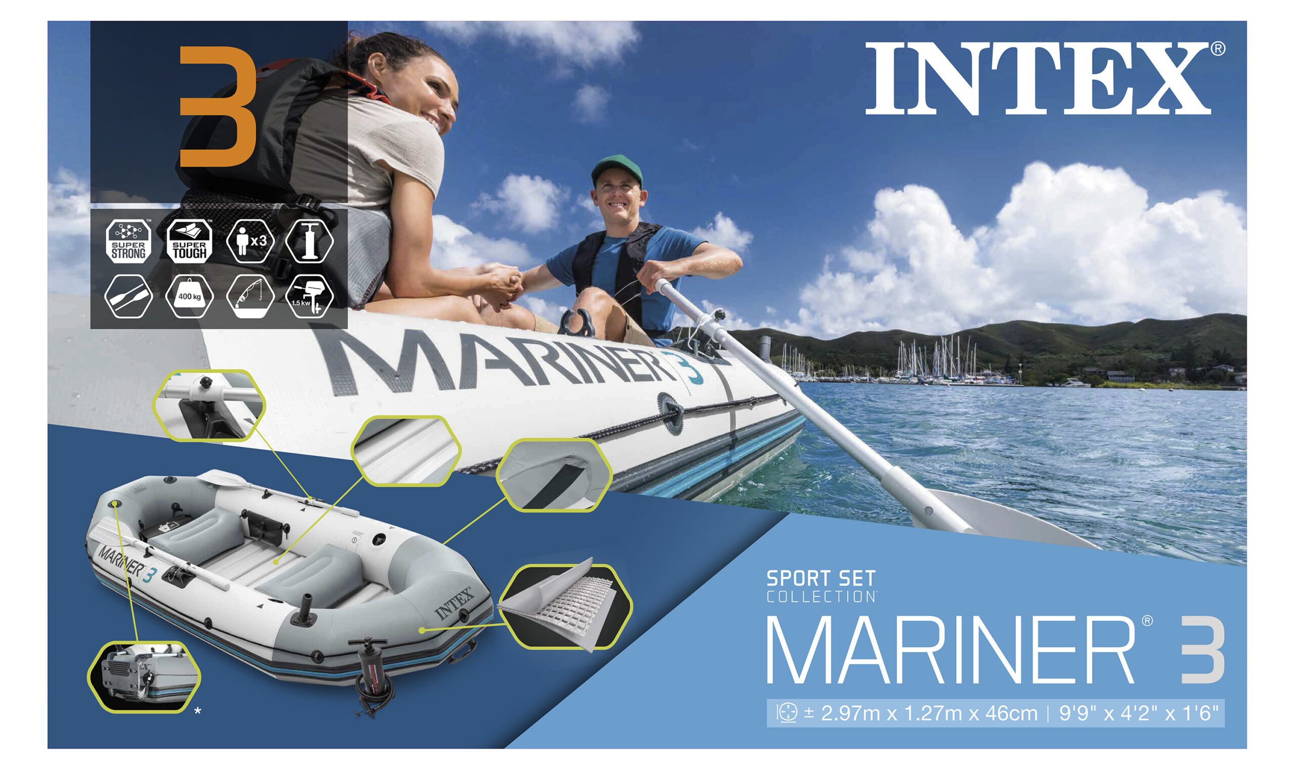 INTEX MARINER 3 BOAT SET (WITH 54" ALUMINUM OARS, 68605) 68373