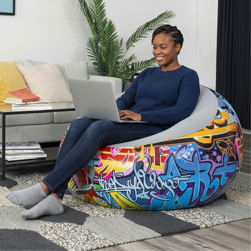44" x 44" x 26"/1.12m x 1.12m x 66cm Graffiti Inflate-A-Chair 75075 - Image 3