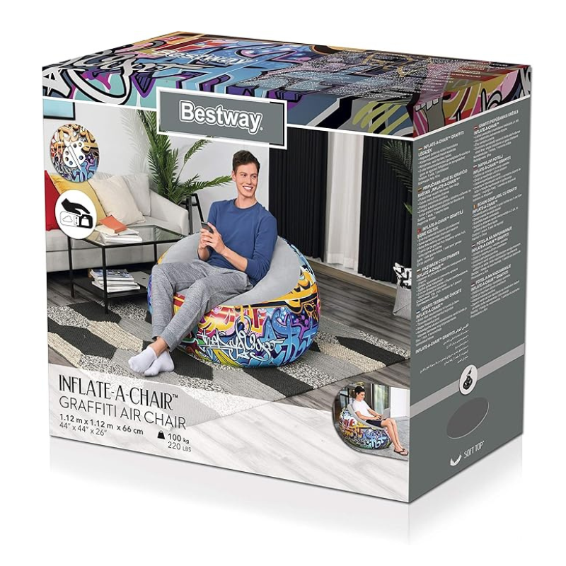 44" x 44" x 26"/1.12m x 1.12m x 66cm Graffiti Inflate-A-Chair 75075 - Image 4