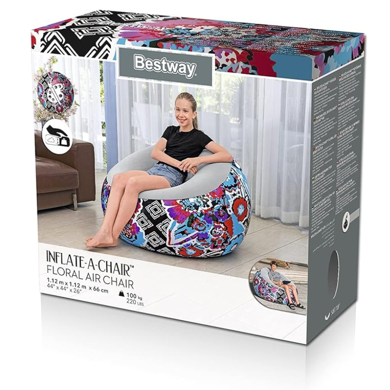 Bestway 44" x 44" x 26"/1.12m x 1.12m x 66cm Inflate-A-Chair Floral Air Chair