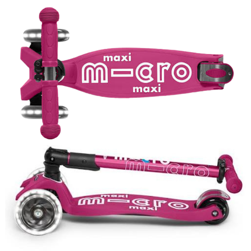 MAXI MICRO DELUXE FOLDABLE BERRY RED LED 3 WHEEL SCOOTER - Image 2